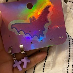 Purple cross earrings